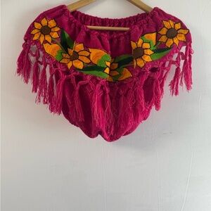 Vibrant Pink Poncho with Sunflower Design